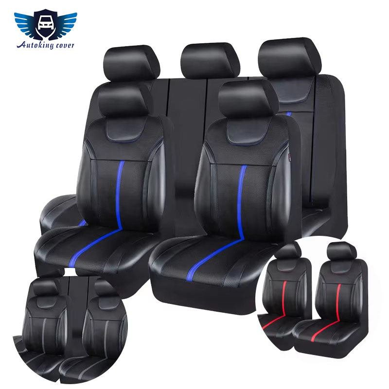 Leather Car Seat Covers Full Set Universal - AUTOKING PU Leather And Mesh Cloth