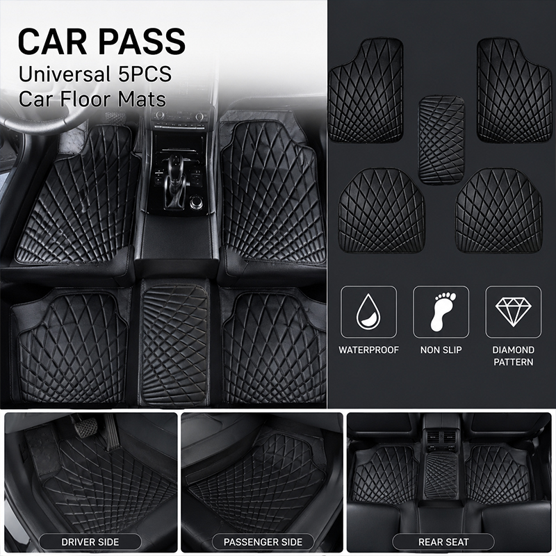 Car Floor Mats Universal Waterproof Leather - CAR PASS Universal 5PCS Leather Car