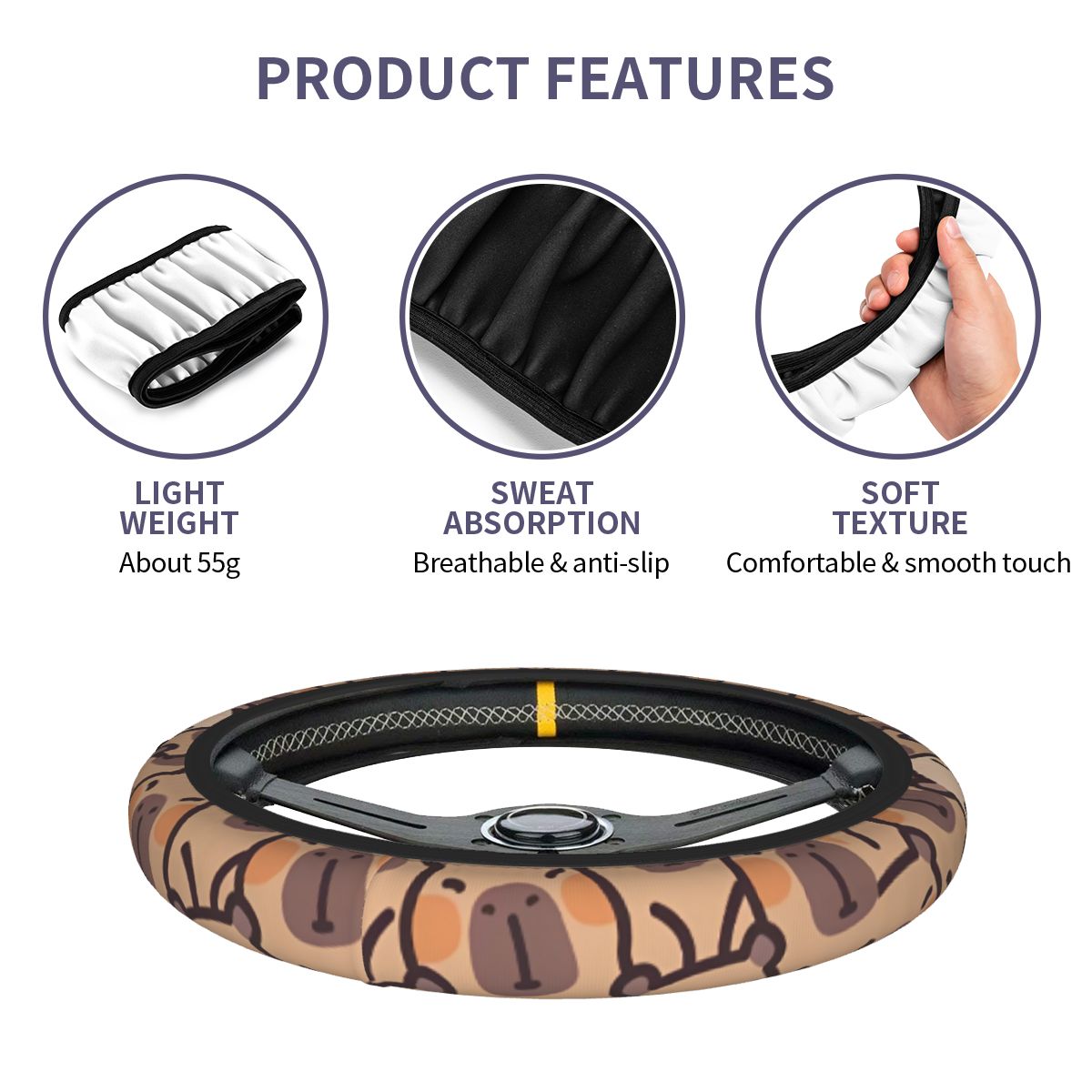 Kawaii Anime Capybara Car Stee - Car Steering Wheel Cover Anti Slip Breathable review and price