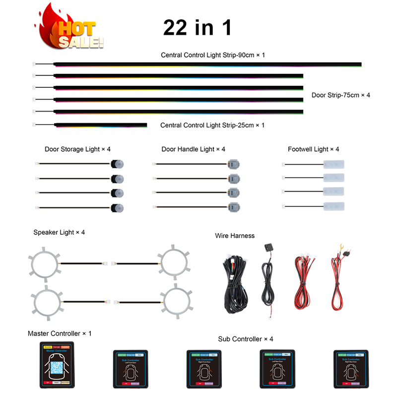 22 in 1 Dream Color RGB Dynami - Led Ambient Interior Car Lights App Control review and price