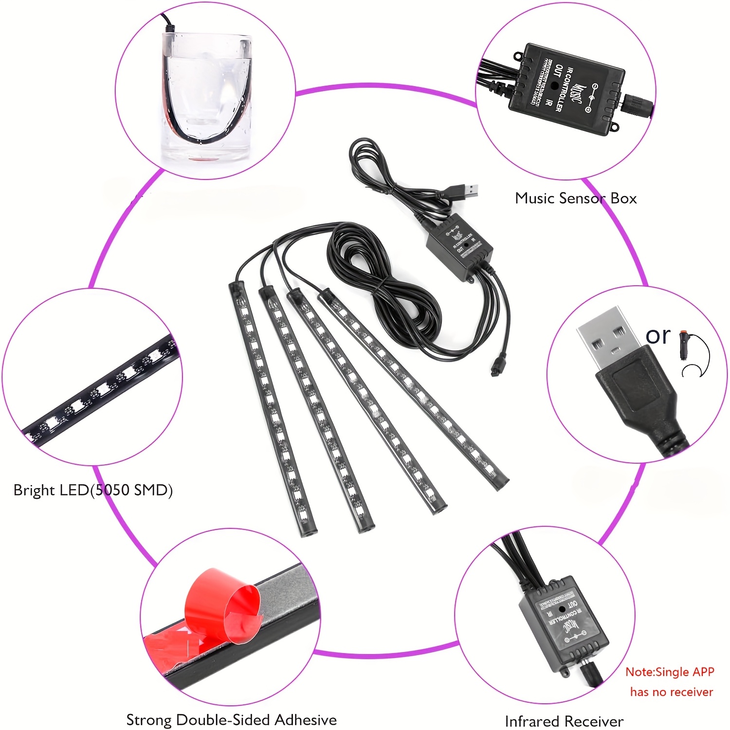72/48 Neon LED Car Interior Am - Led Ambient Interior Car Lights App Control review and price