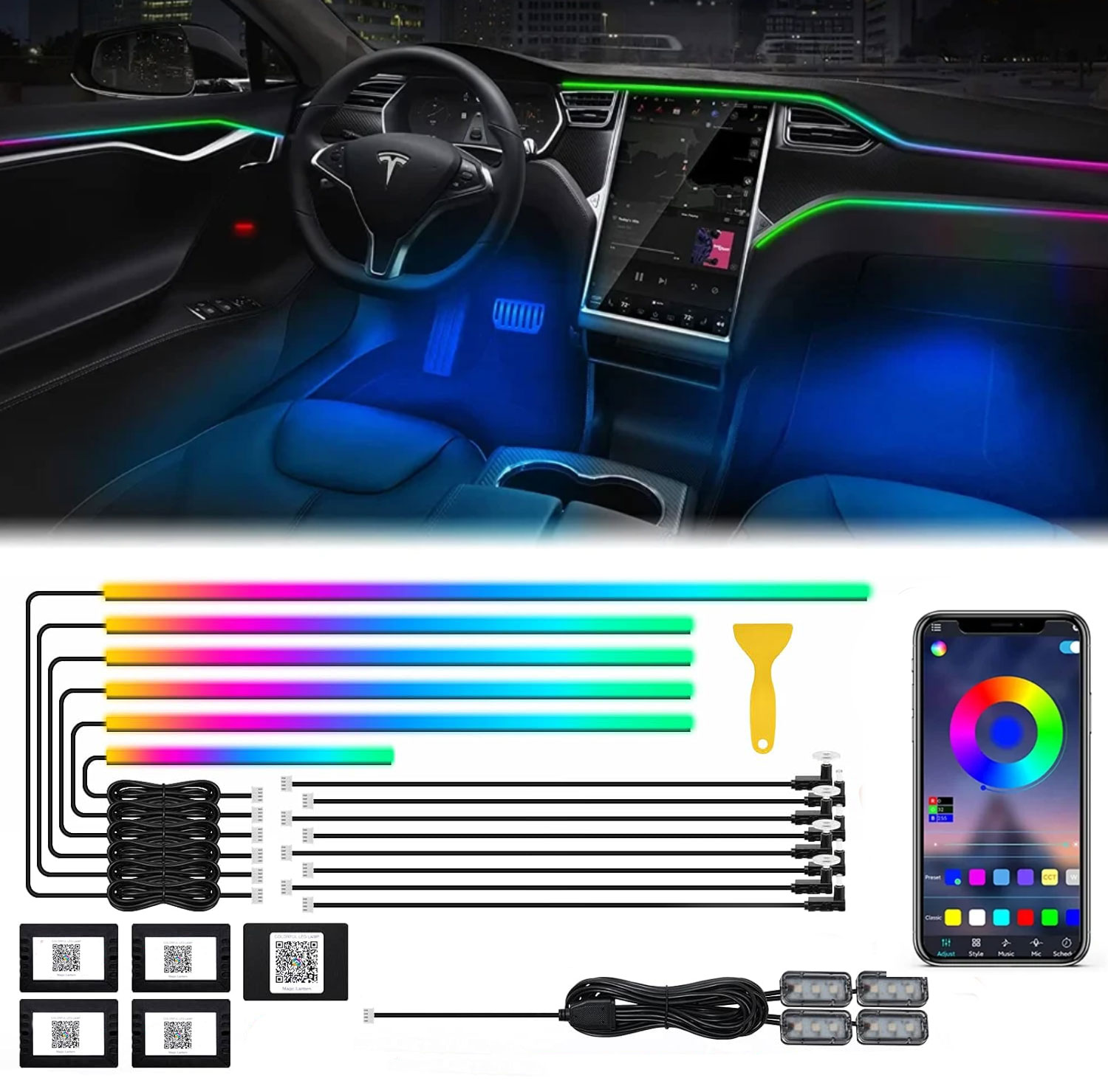 18in1 Neon Car Interior Ambien - Led Ambient Interior Car Lights App Control review and price